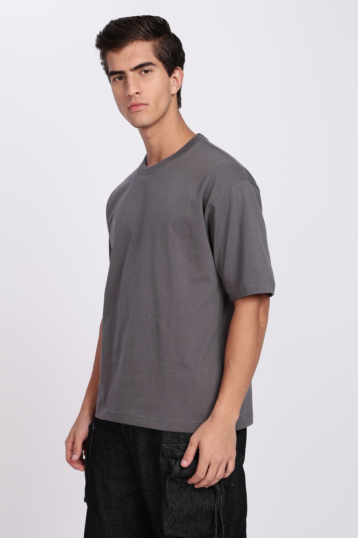Five-Sleeve Drop Shoulder Grey T-Shirt