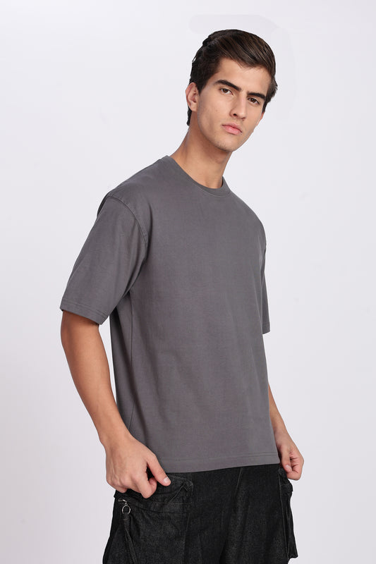Five-Sleeve Drop Shoulder Grey T-Shirt