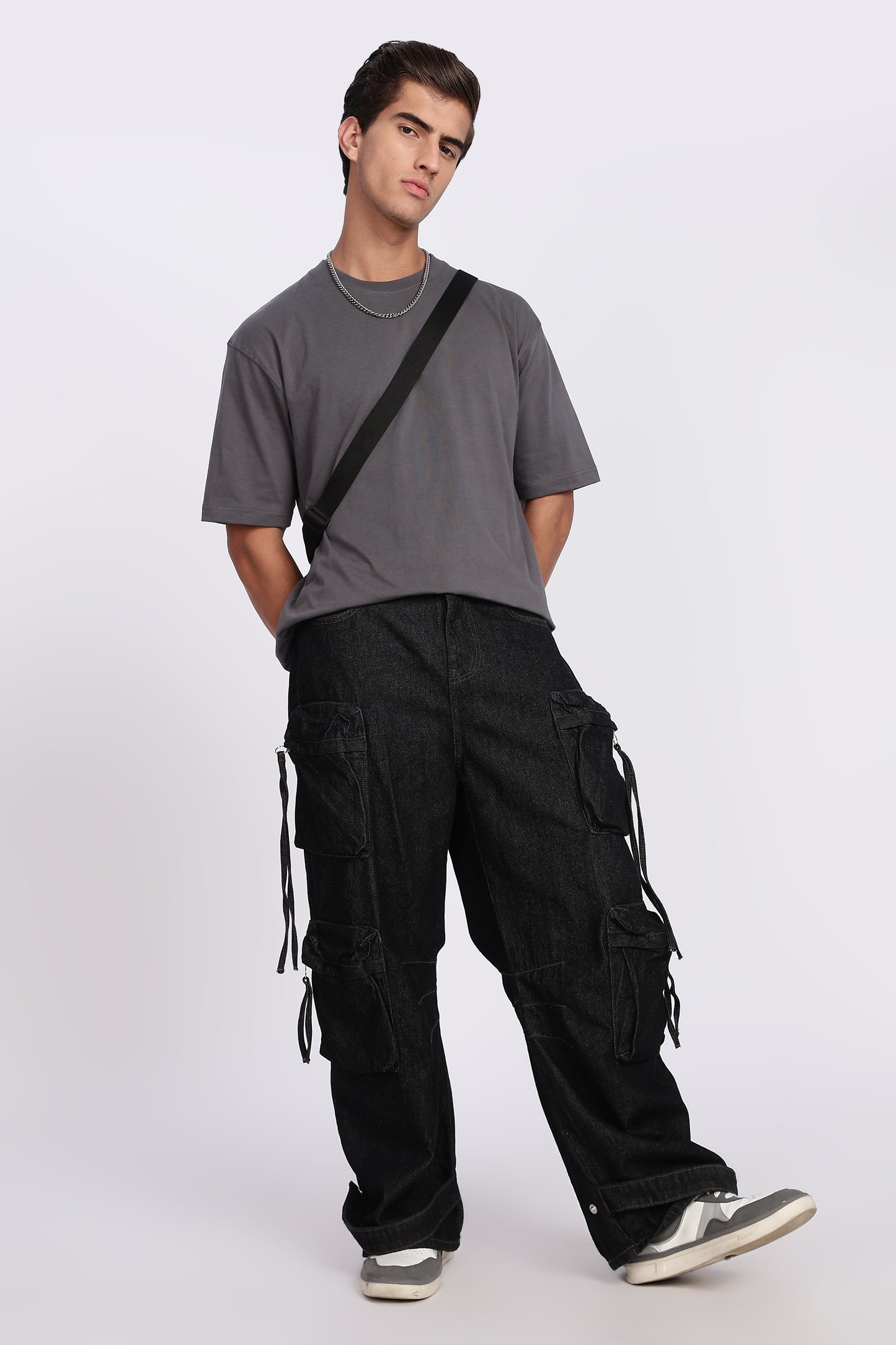 Five-Sleeve Drop Shoulder Grey T-Shirt