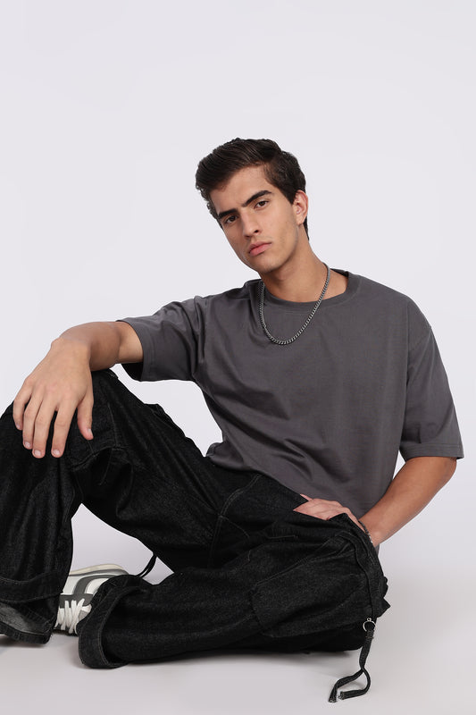 Five-Sleeve Drop Shoulder Grey T-Shirt