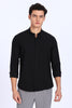 Regular Fit Black Plain Blend Linen Shirt