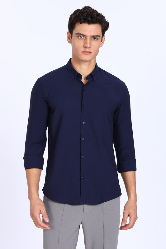 Slim Fit Navy Plain Linen Shirt