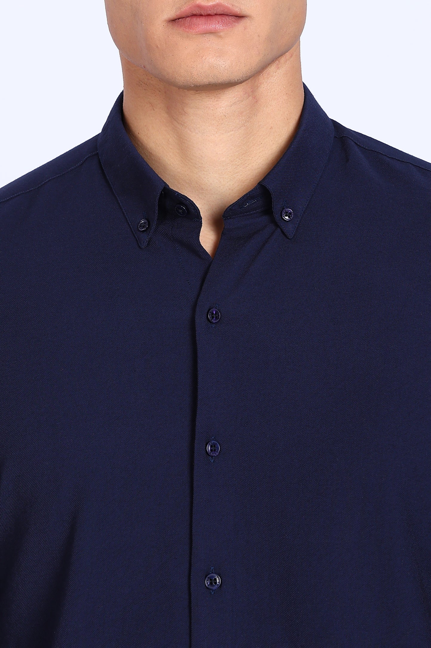 Regular Fit Navy Blue Plain Blend Linen Shirt