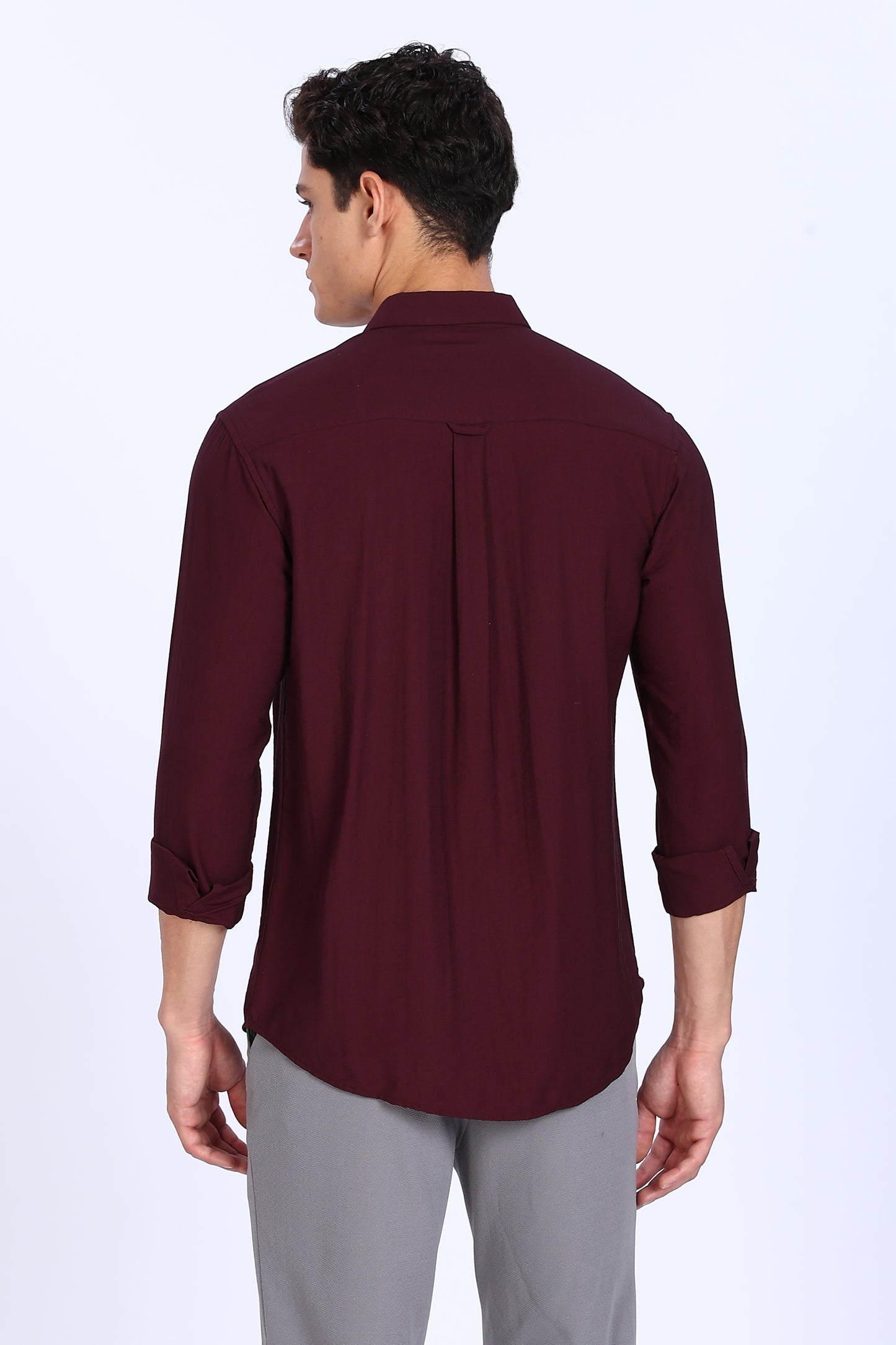 Regular Fit PLAIN BLEND Maroon LINEN SHIRT