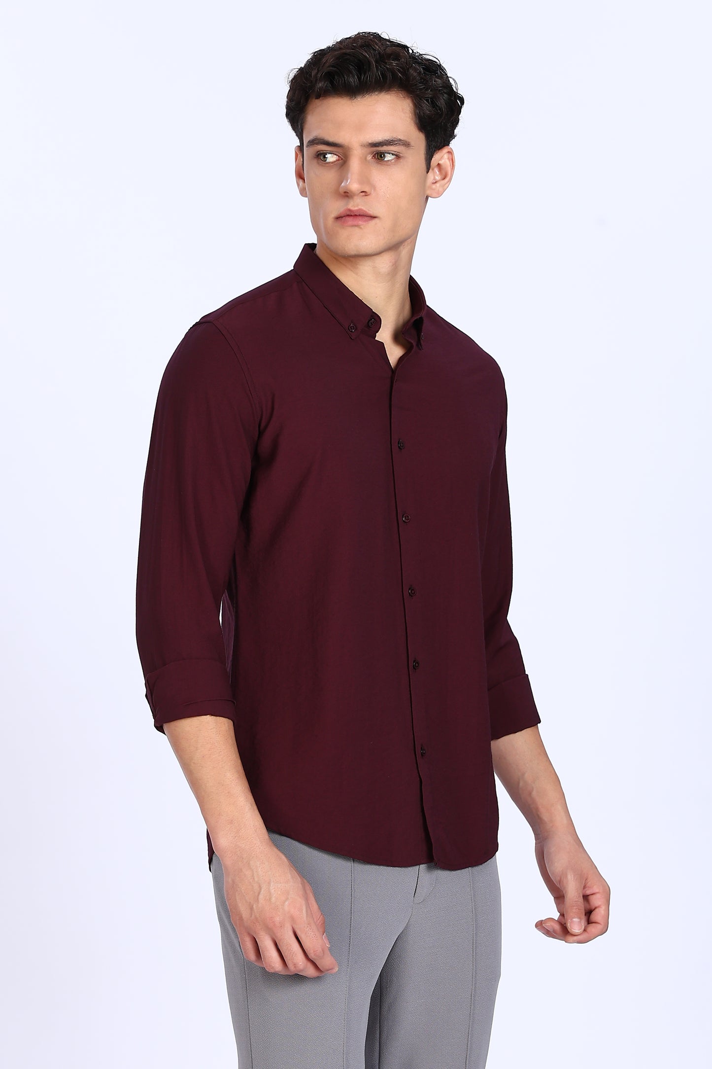 Regular Fit PLAIN BLEND Maroon LINEN SHIRT