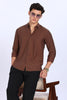Brown Crushed Blended-Linen Slim Fit Shirt