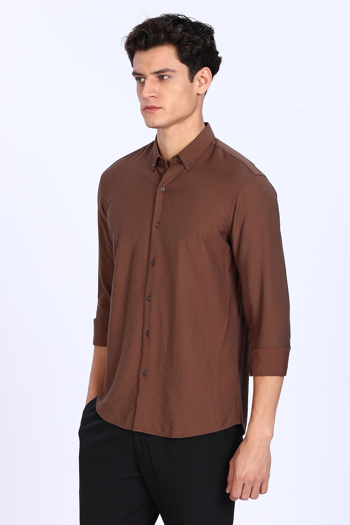 Regular Fit Brown Plain Linen Shirt