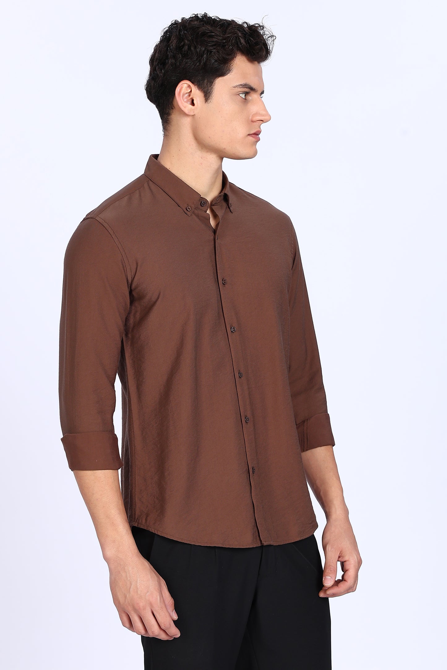 Regular Fit Brown Plain Linen Shirt