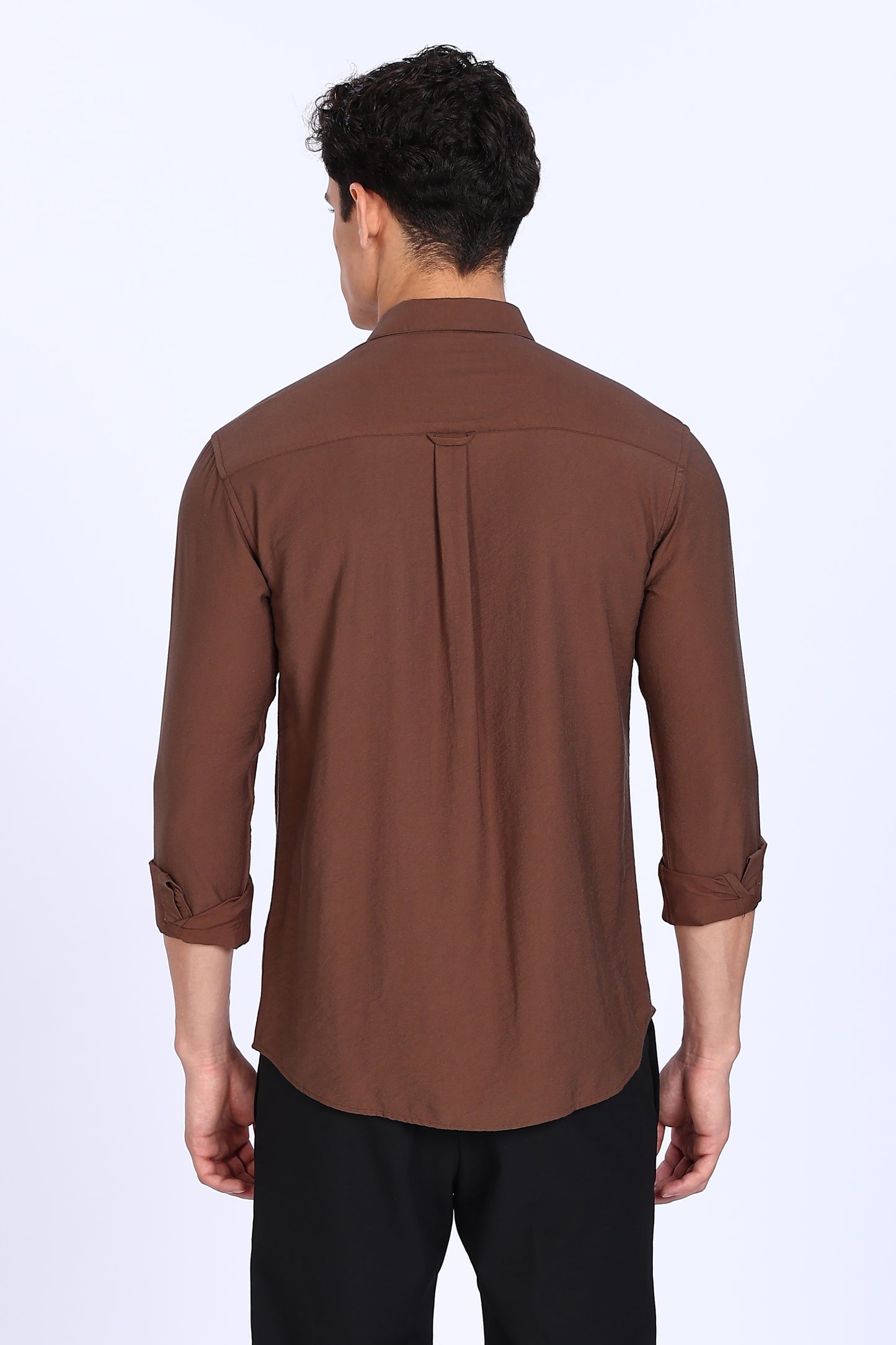 Regular Fit Brown Plain Linen Shirt