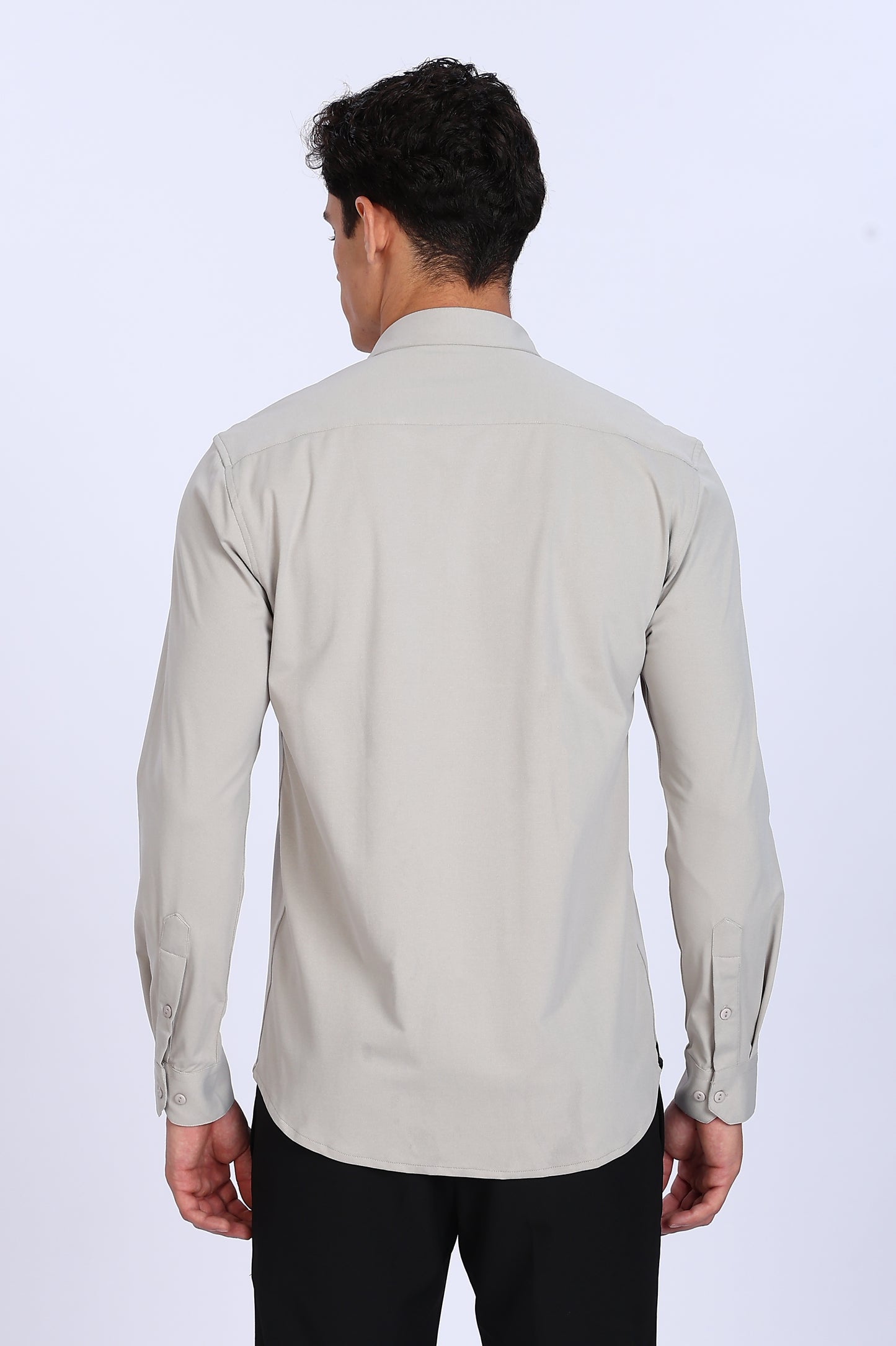 Regular Fit Light Grey Solid 4 Way Lycra Shirt