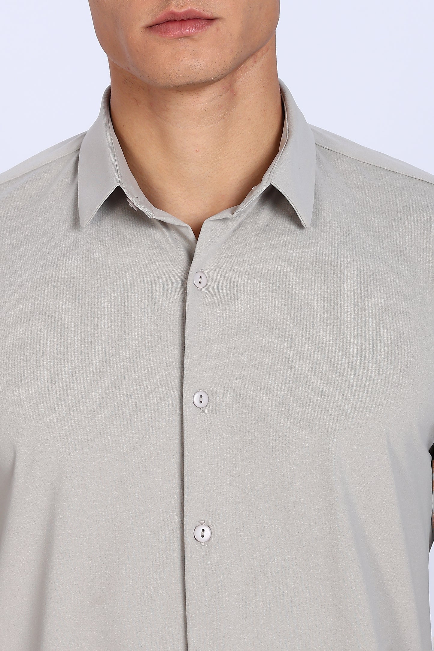 Regular Fit Light Grey Solid 4 Way Lycra Shirt
