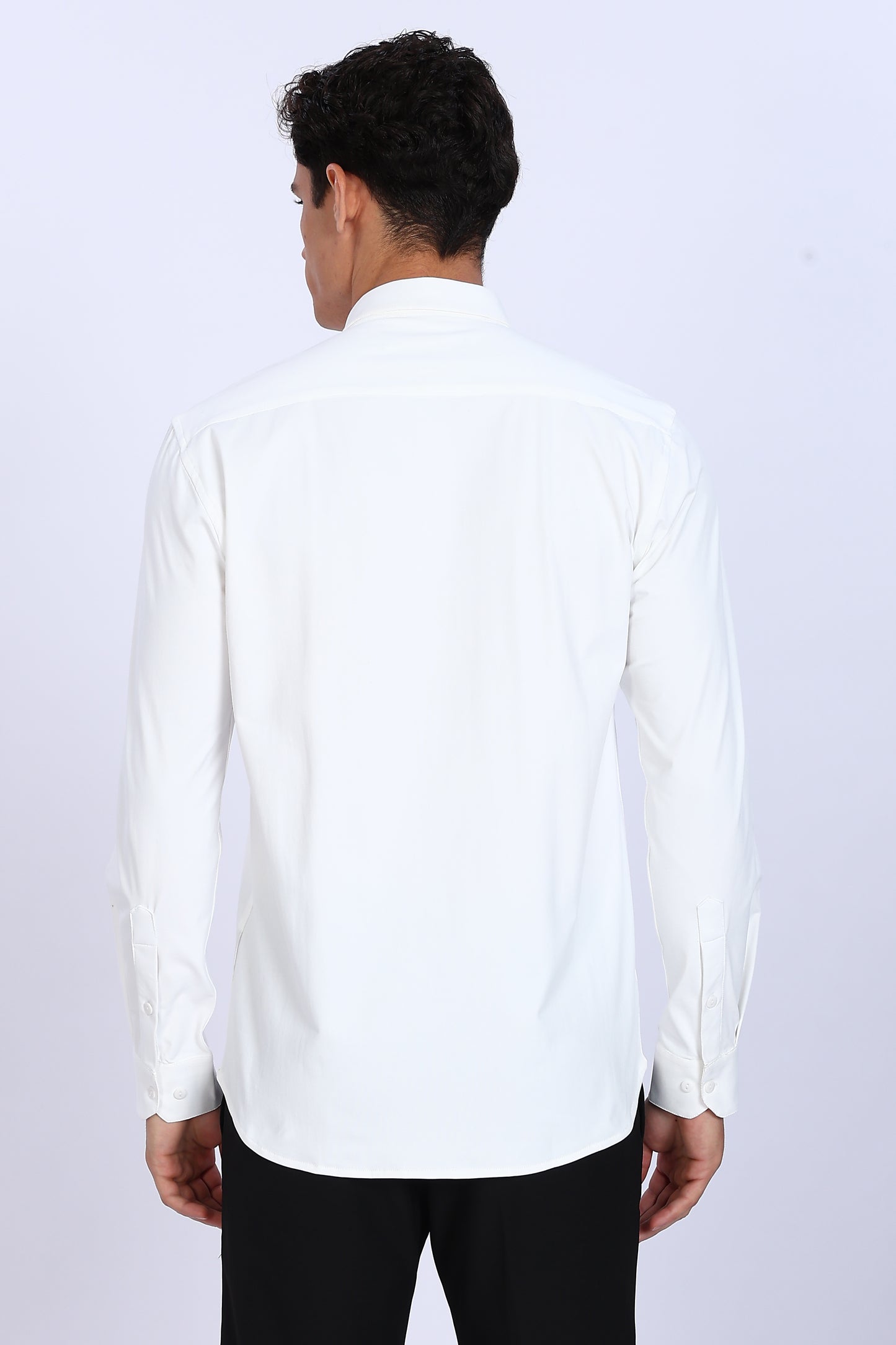 Regular Fit White 4 Way Lycra Solid Plain Shirt