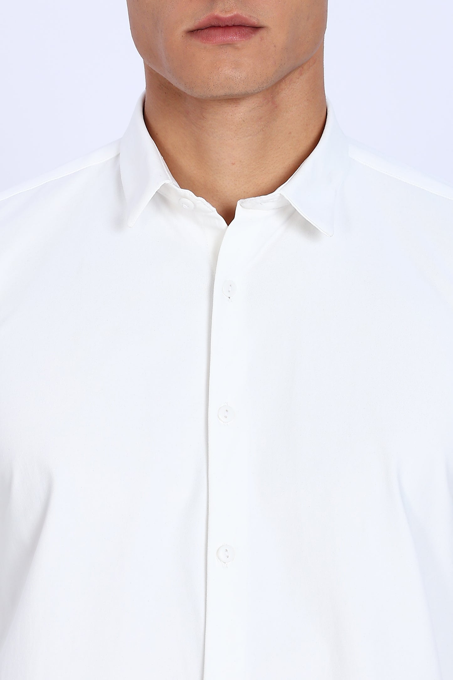 Regular Fit White 4 Way Lycra Solid Plain Shirt