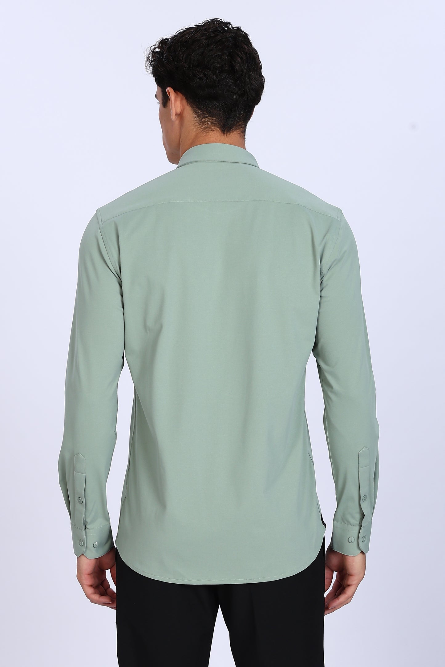 Regular Fit Pista Green 4 Way Lycra Solid Shirt