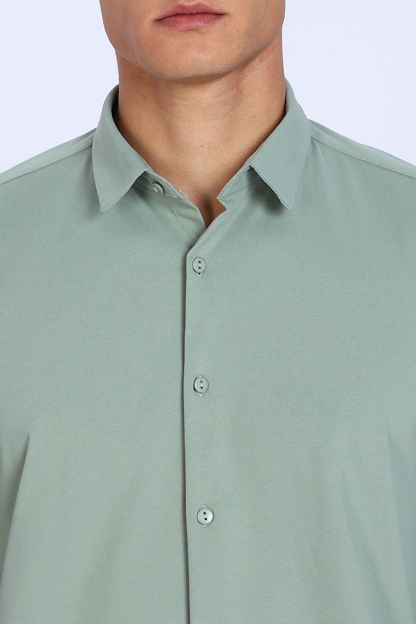 Regular Fit Pista Green 4 Way Lycra Solid Shirt