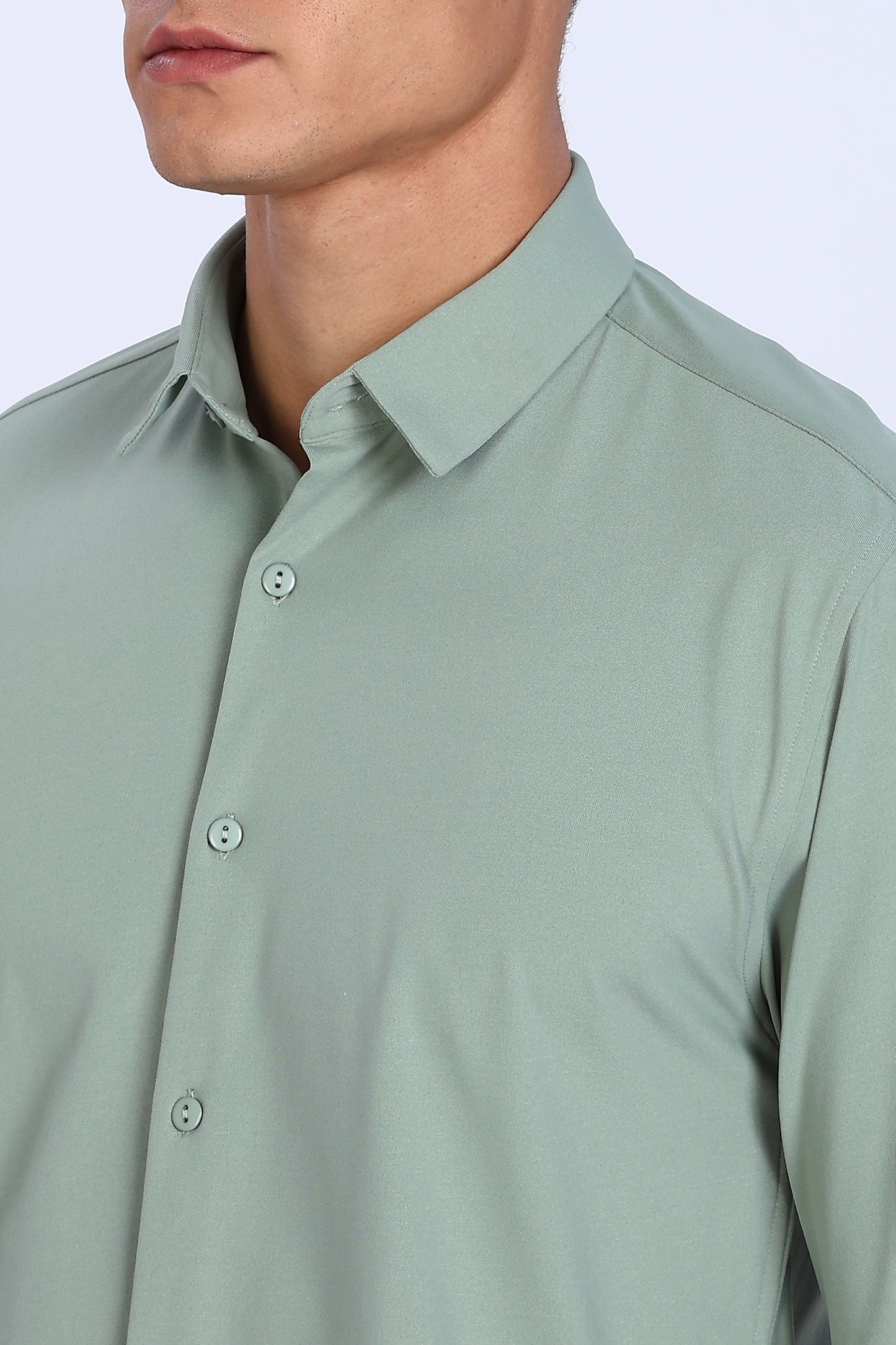 Regular Fit Pista Green 4 Way Lycra Solid Shirt
