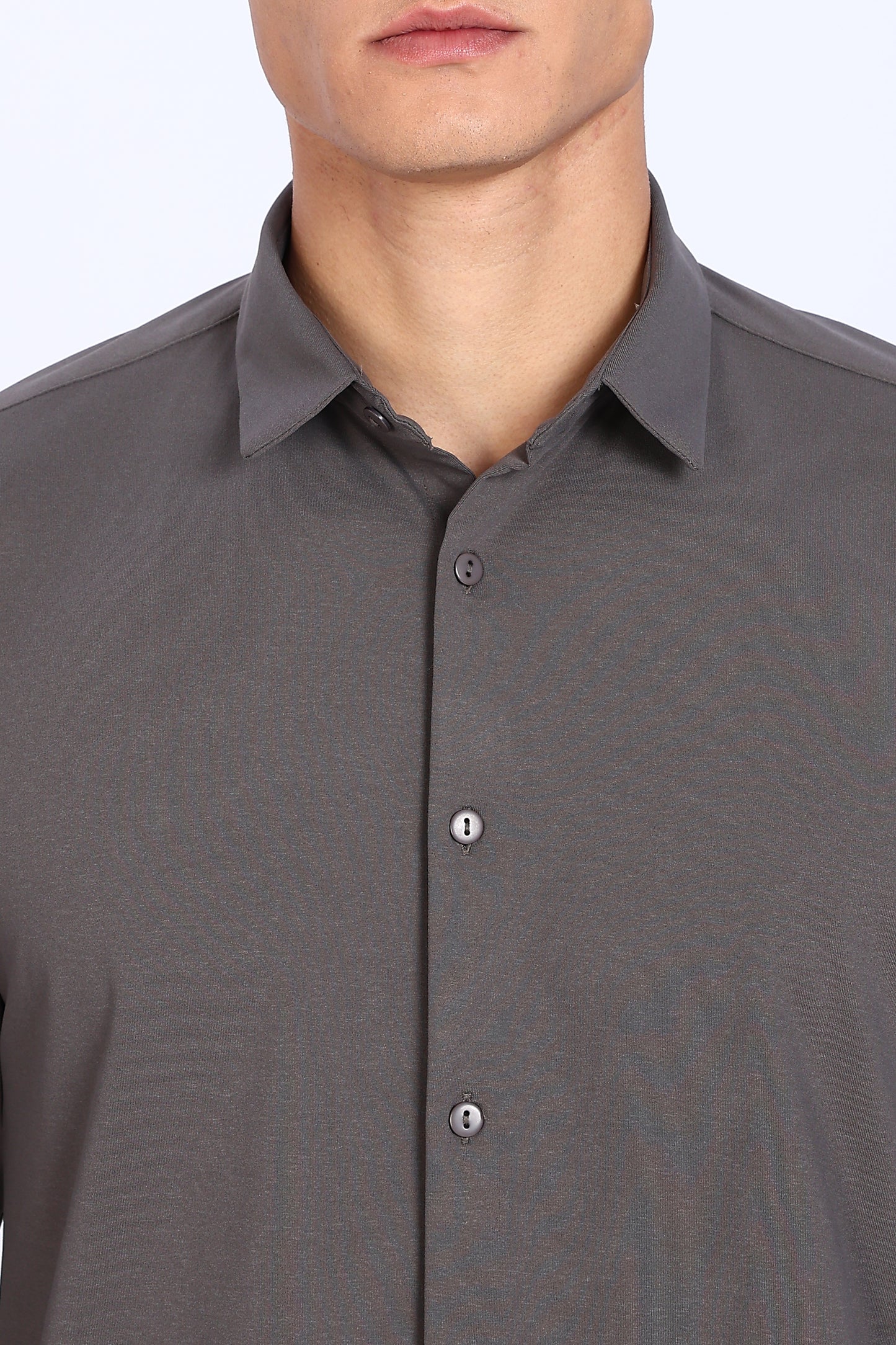 Regular Fit Dark Grey Solid 4 Way Lycra Shirt
