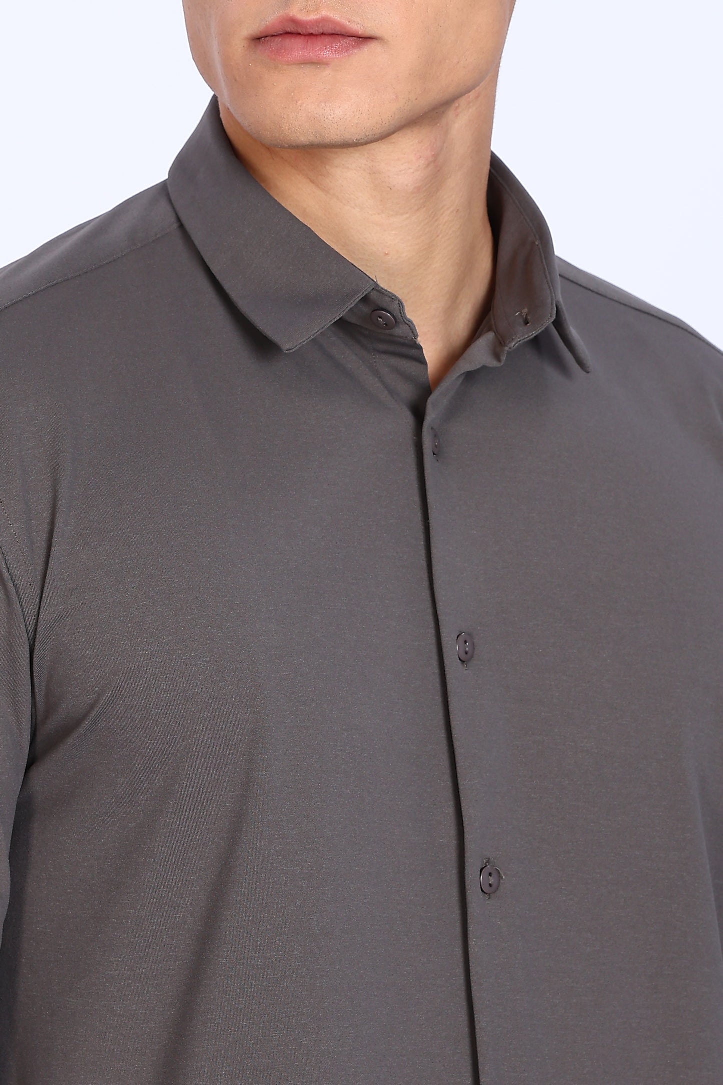 Regular Fit Dark Grey Solid 4 Way Lycra Shirt
