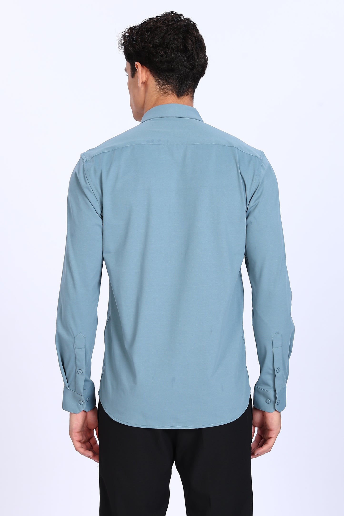 Regular Fit Light Blue 4 Way Lycra Hybrid Plain Shirt