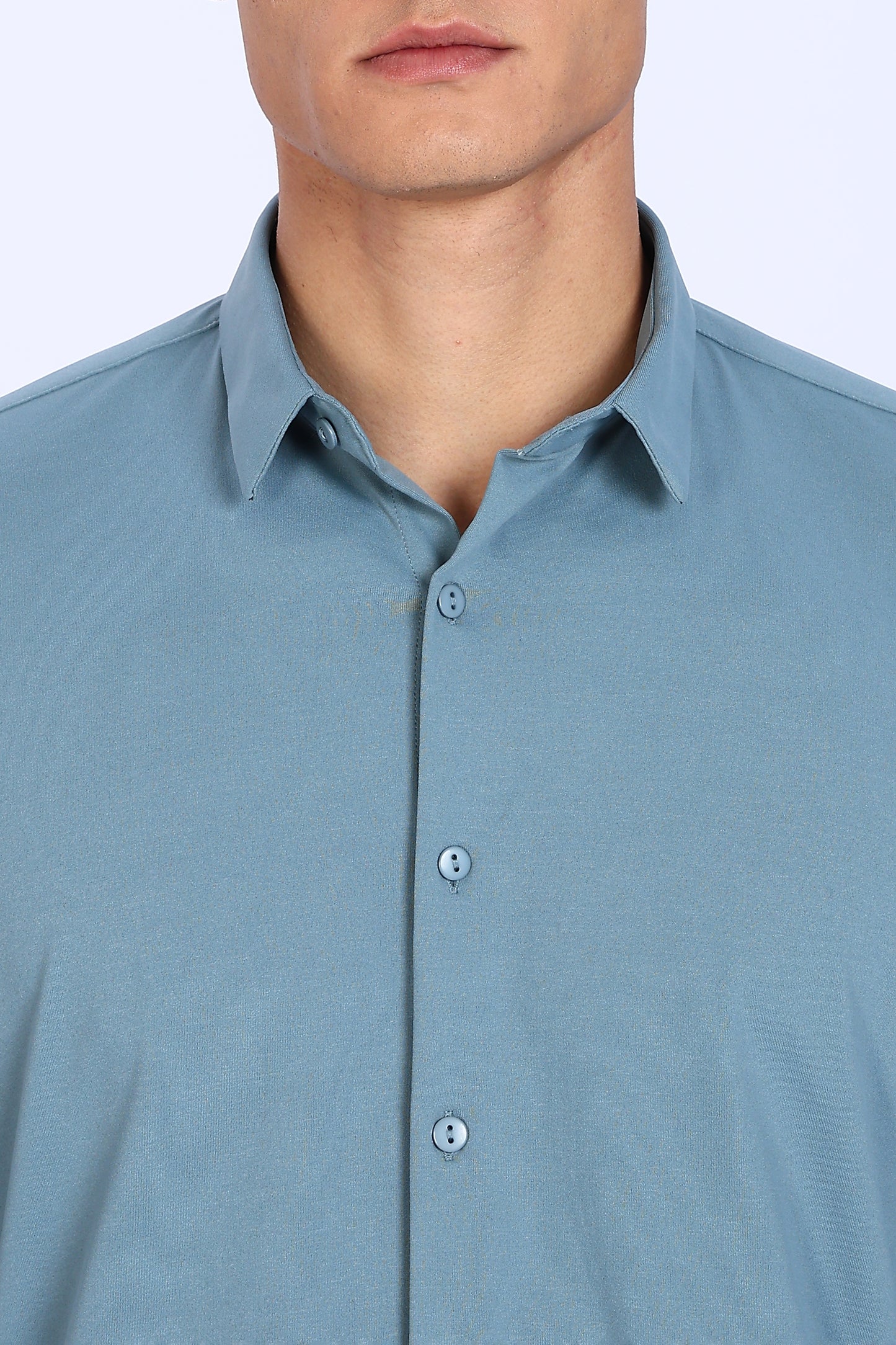 Regular Fit Light Blue 4 Way Lycra Hybrid Plain Shirt