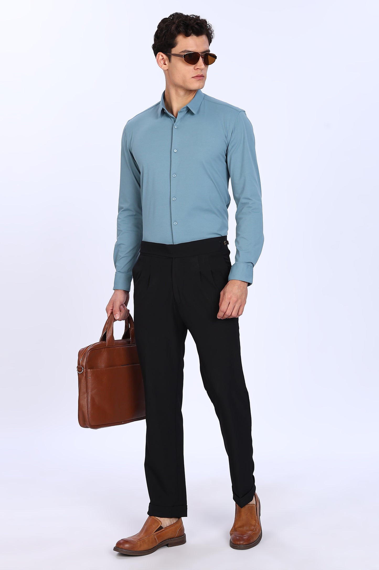 Regular Fit Light Blue 4 Way Lycra Hybrid Plain Shirt