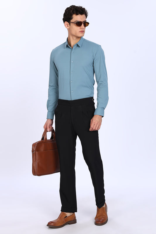 Regular Fit Light Blue 4 Way Lycra Hybrid Plain Shirt