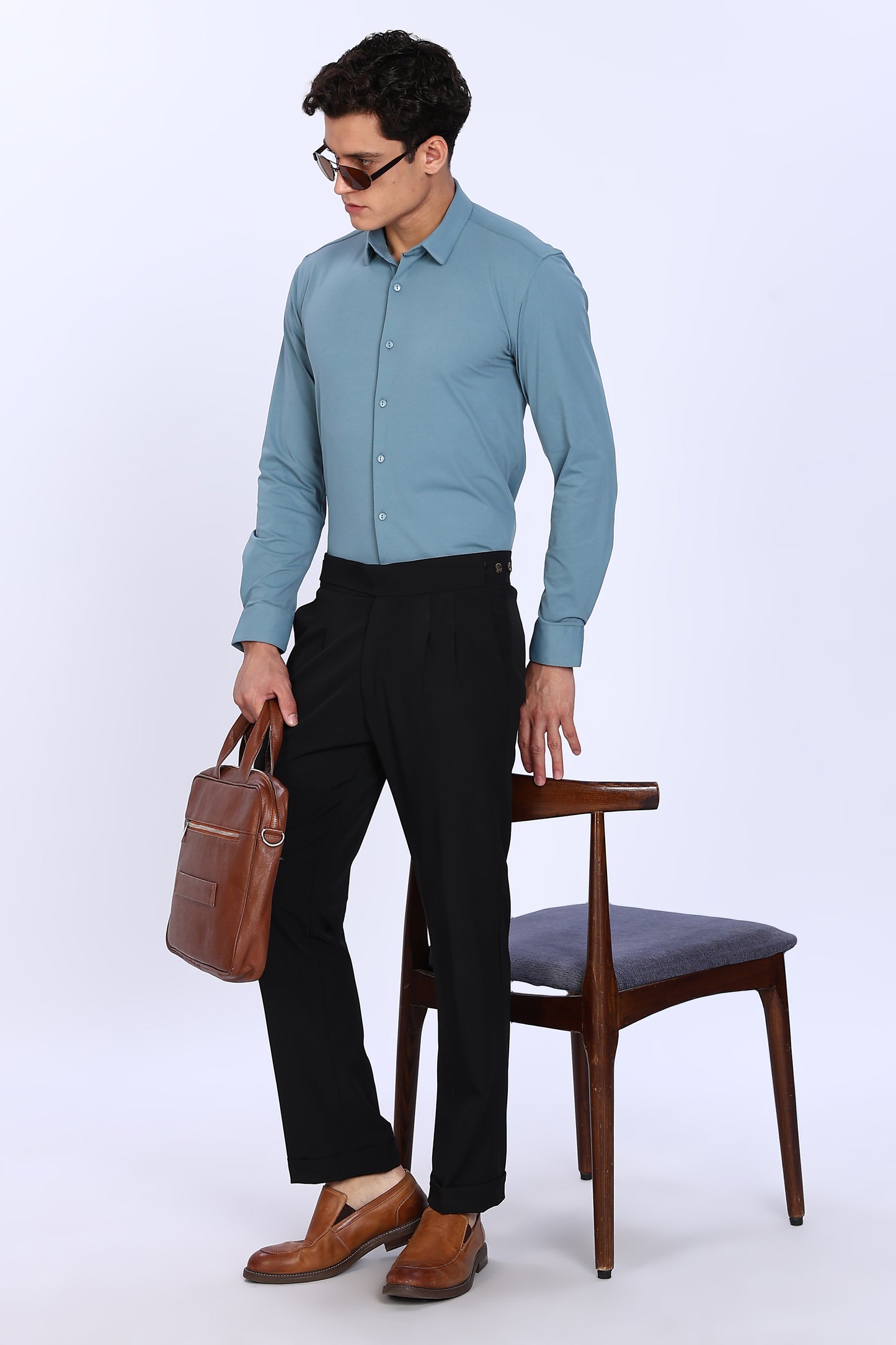 Regular Fit Light Blue 4 Way Lycra Hybrid Plain Shirt