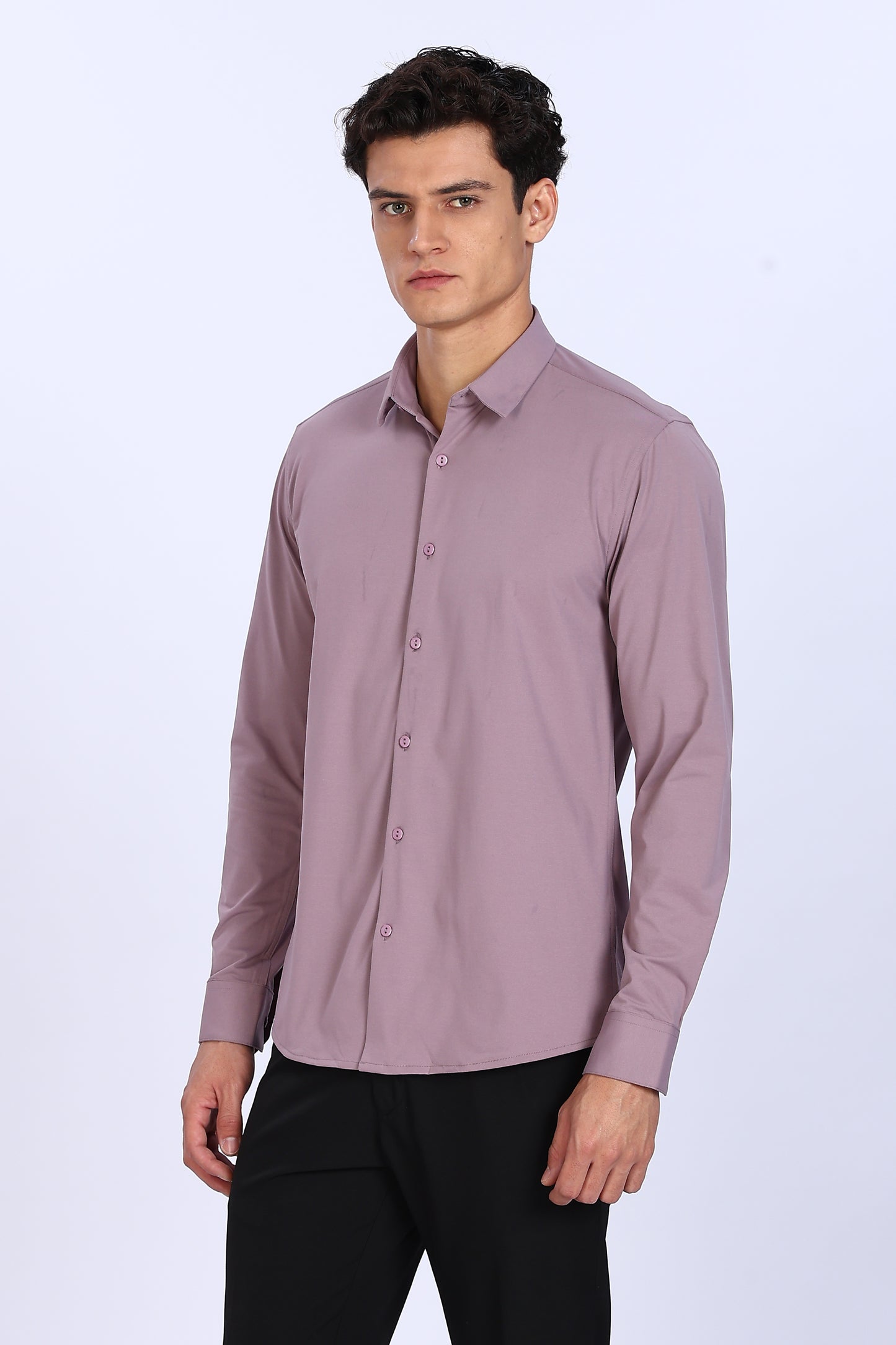 Regular Fit Light Purple Solid 4 Way Lycra Shirt