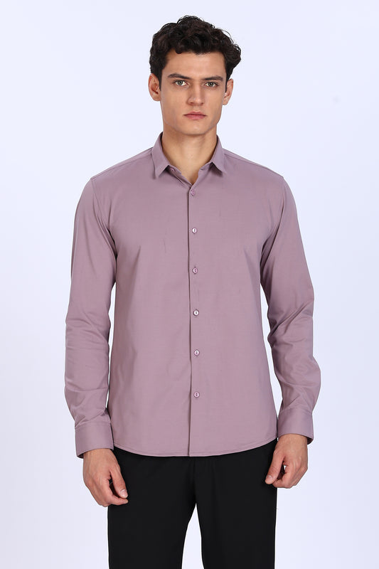 Regular Fit Light Purple Solid 4 Way Lycra Shirt
