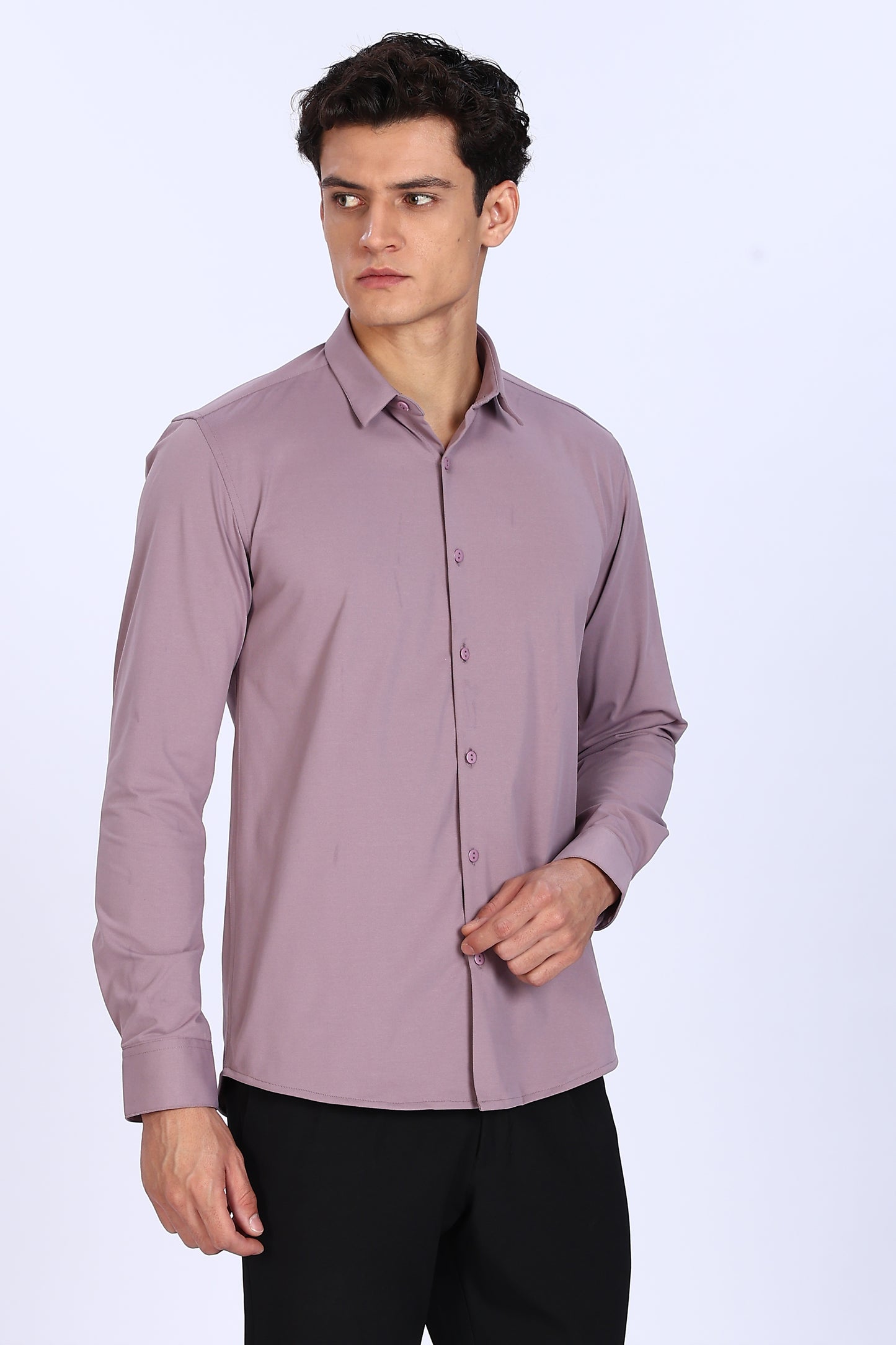 Regular Fit Light Purple Solid 4 Way Lycra Shirt