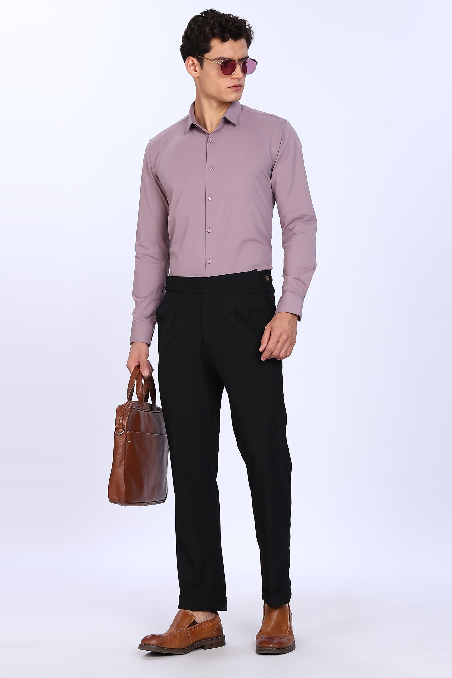Regular Fit Light Purple Solid 4 Way Lycra Shirt