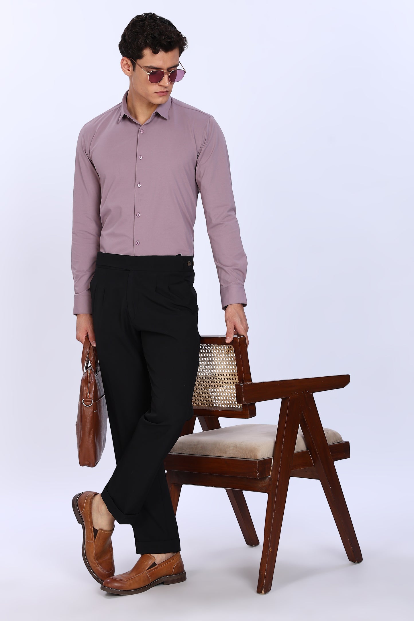 Regular Fit Light Purple Solid 4 Way Lycra Shirt