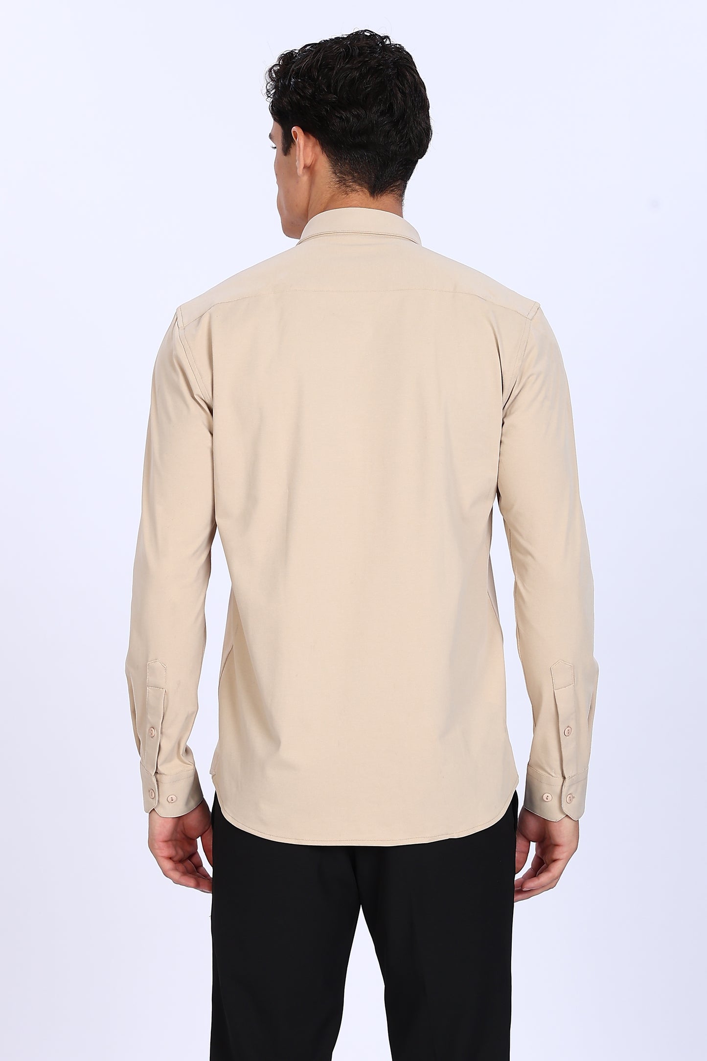 Regular Fit Solid 4 way Light Beige Lycra Shirt