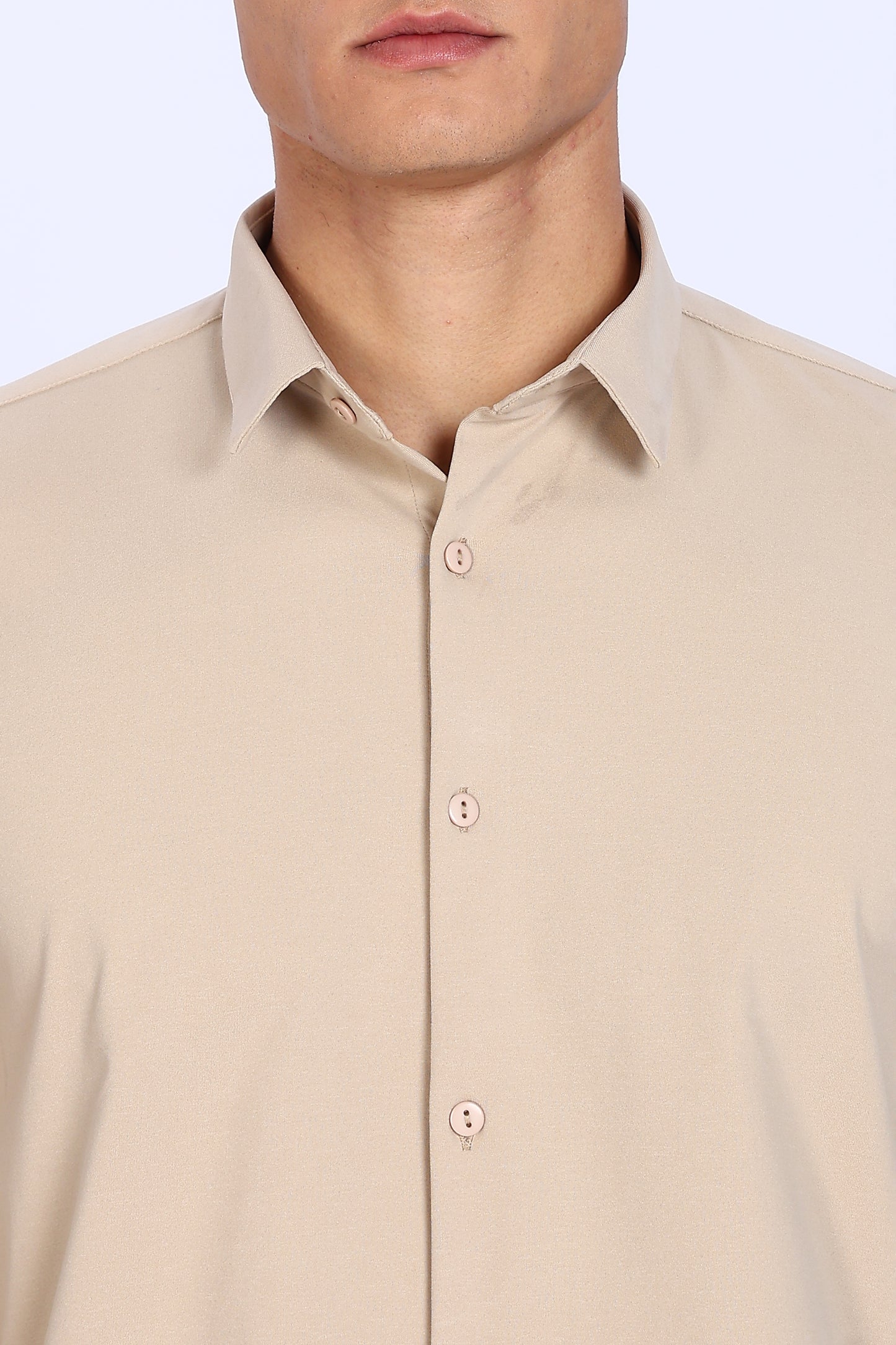 Regular Fit Solid 4 way Light Beige Lycra Shirt