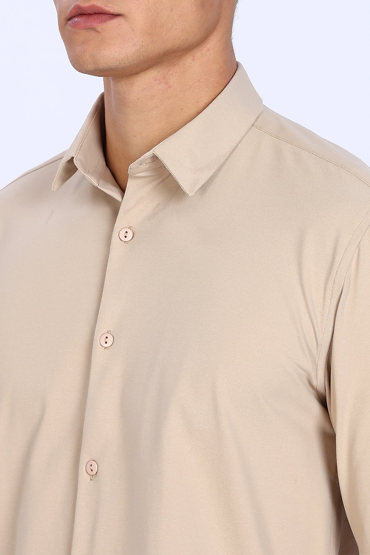Regular Fit Solid 4 way Light Beige Lycra Shirt