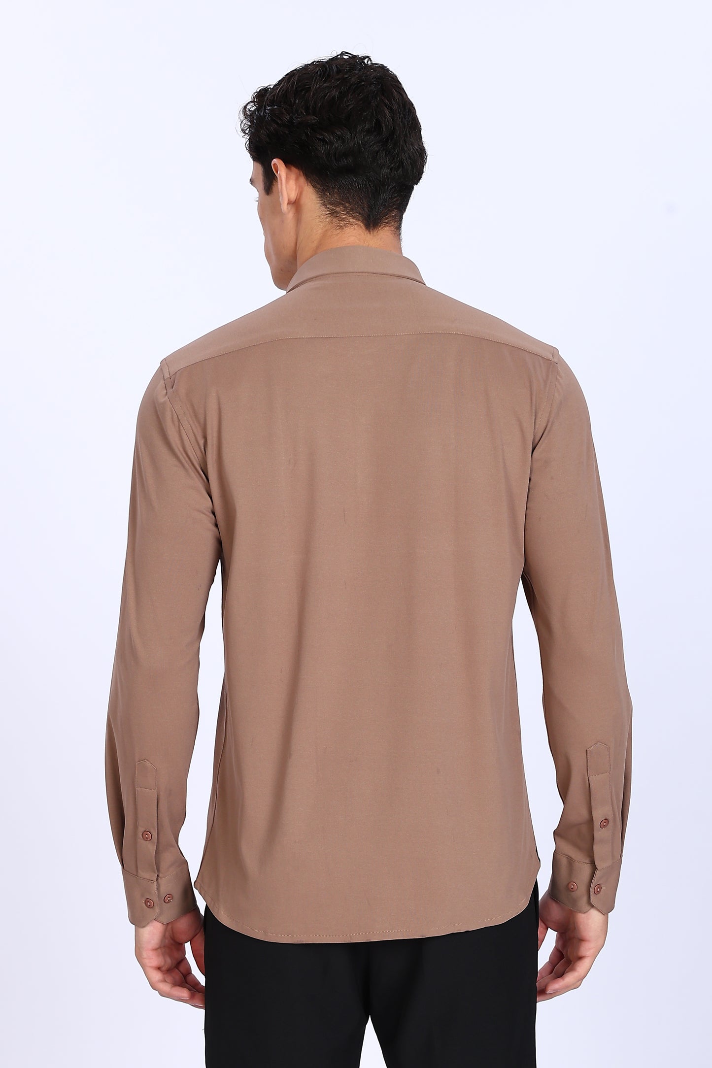 Regular Fit Light Brown 4 Way Lycra Solid Shirt