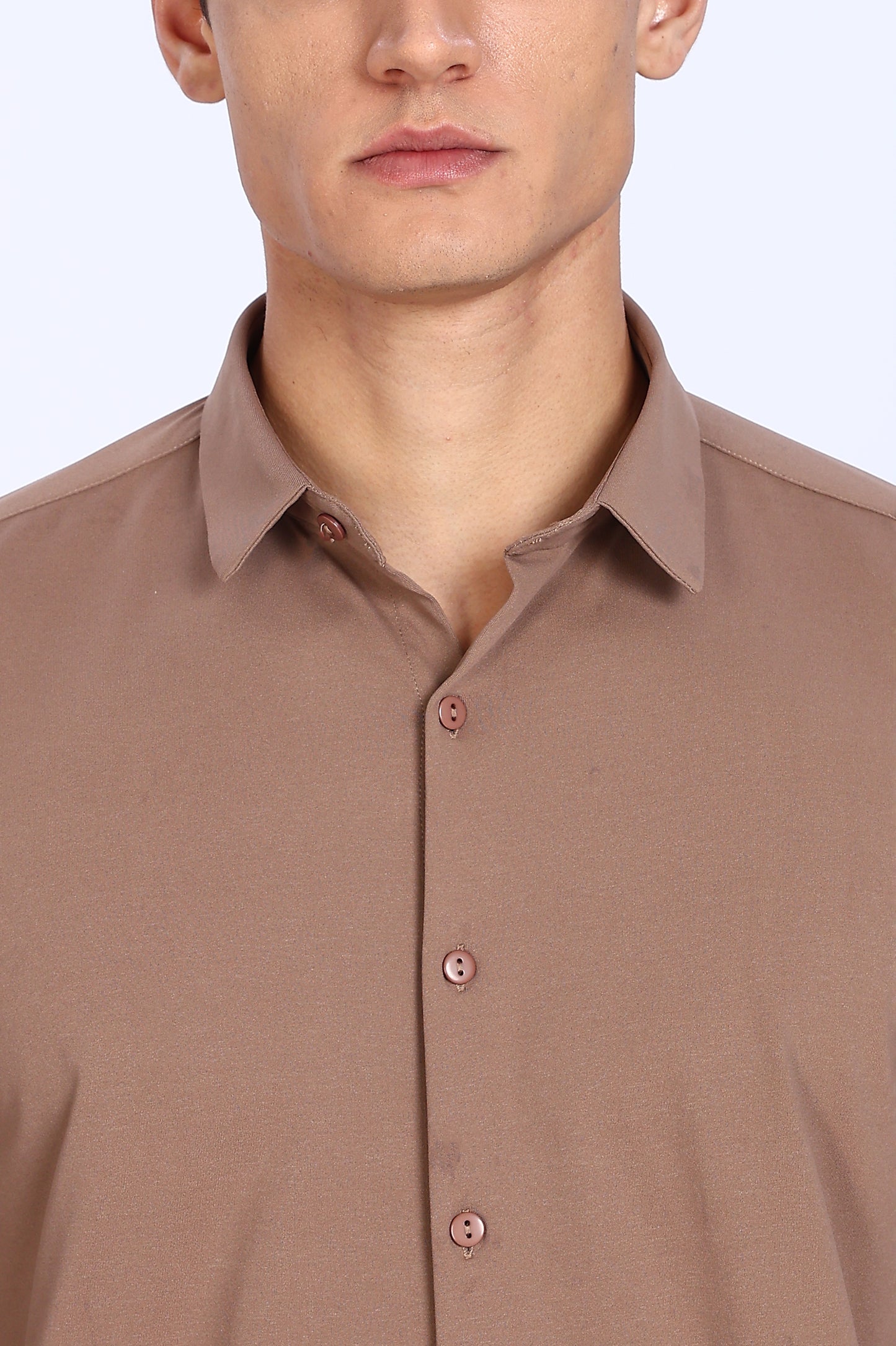 Regular Fit Light Brown 4 Way Lycra Solid Shirt