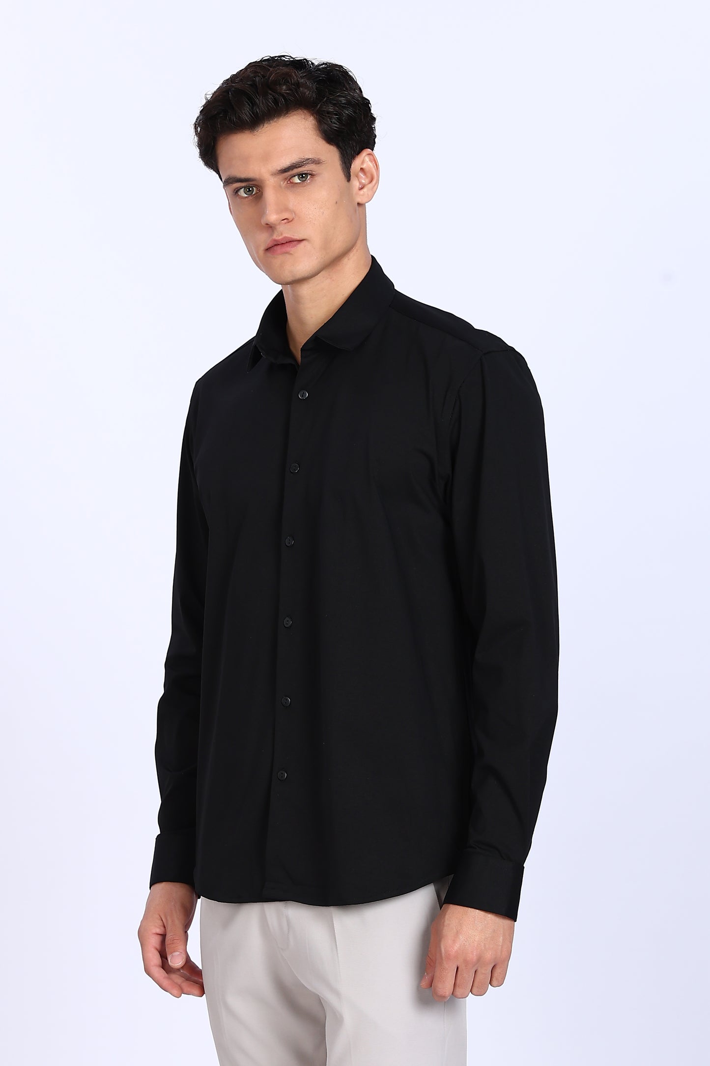 Regular Fit Black 4 Way Lycra Shirts