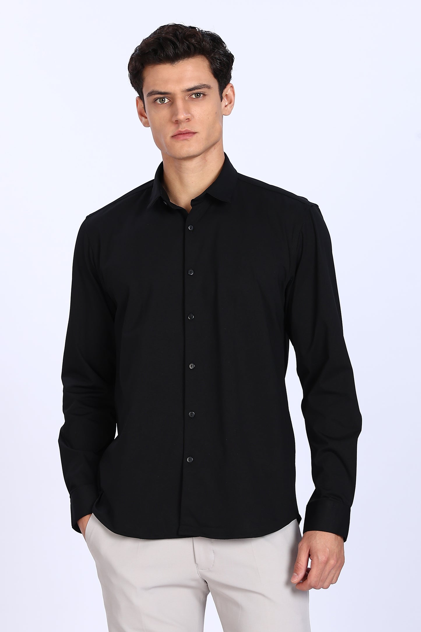 Regular Fit Black 4 Way Lycra Shirts