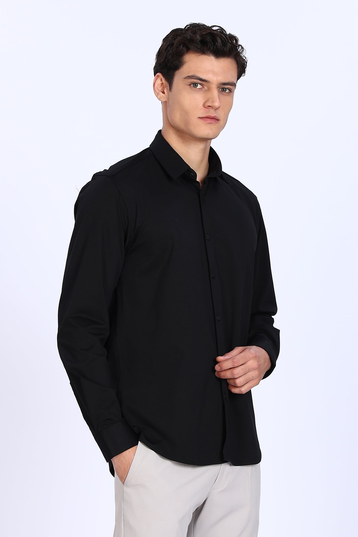 Regular Fit Black 4 Way Lycra Shirts