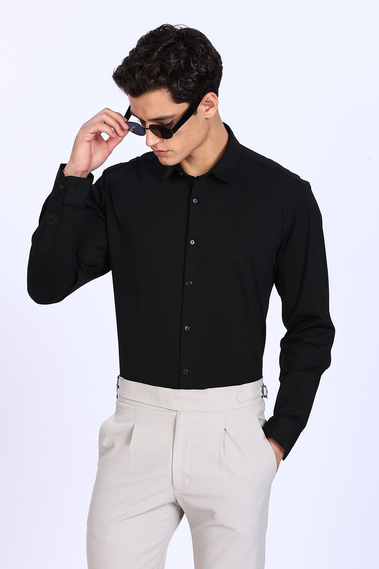 Regular Fit Black 4 Way Lycra Shirts