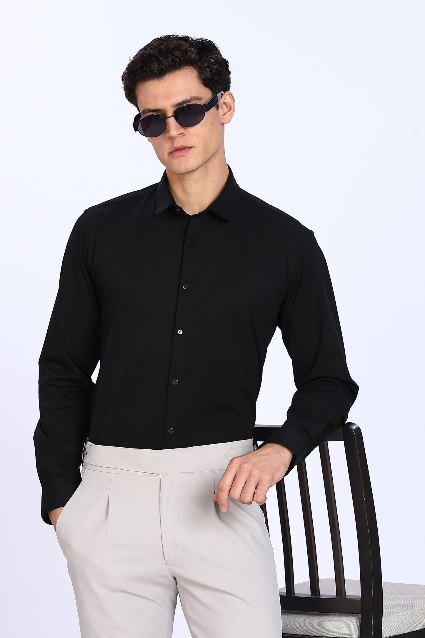 Regular Fit Black 4 Way Lycra Shirts