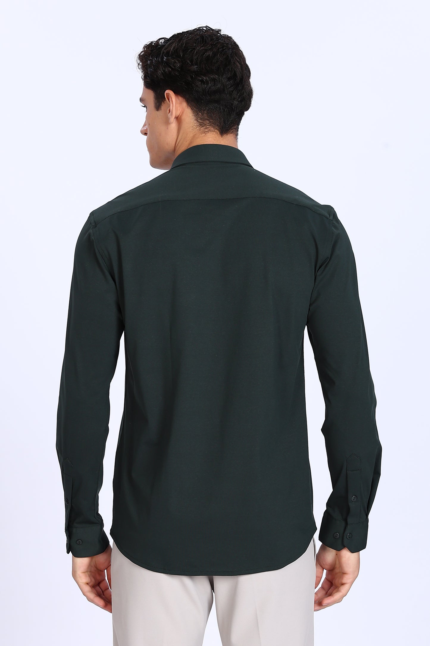 Regular Fit Deep Green 4 Way Lycra Shirt