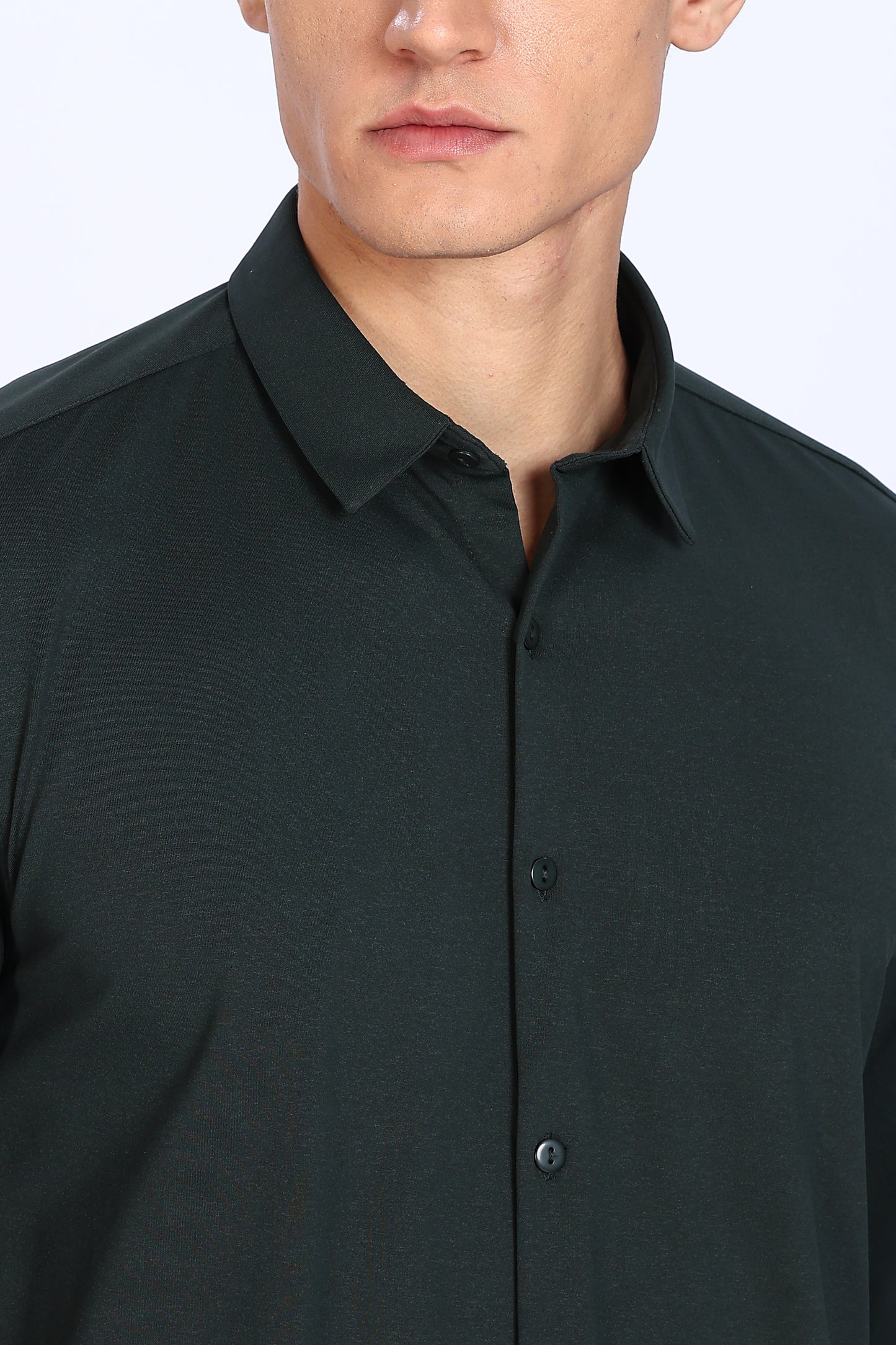 Regular Fit Deep Green 4 Way Lycra Shirt