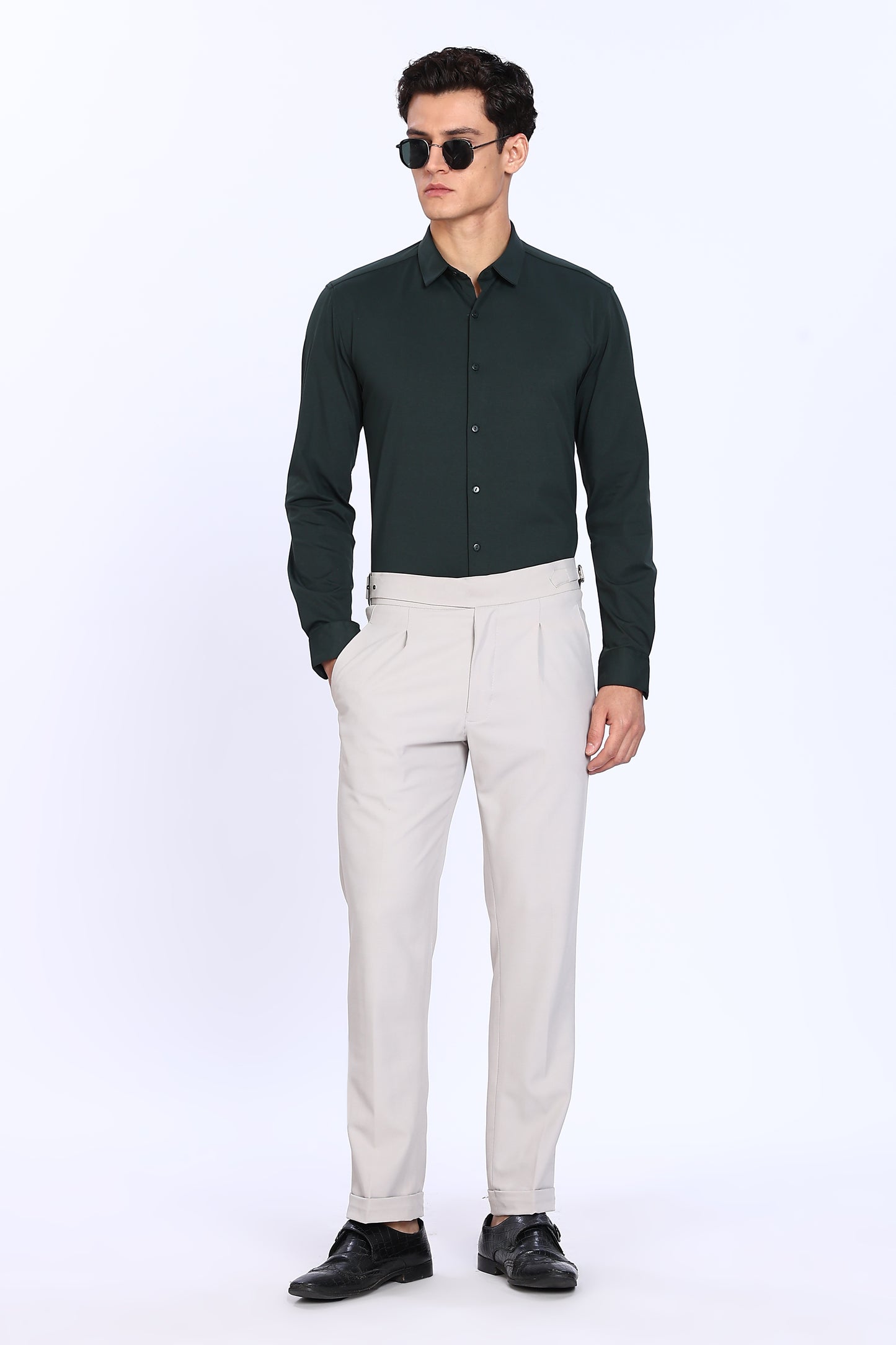 Regular Fit Deep Green 4 Way Lycra Shirt