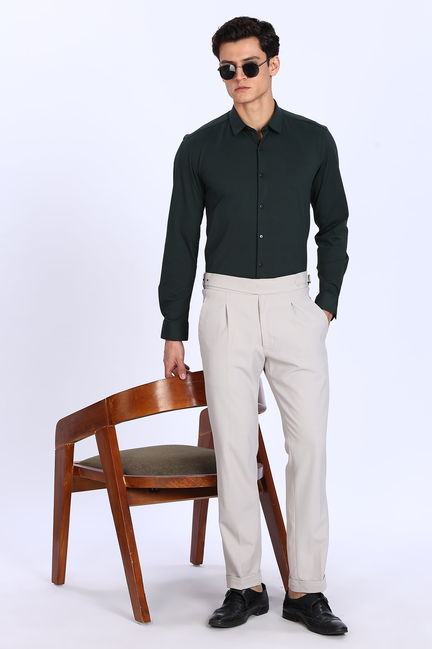 Regular Fit Deep Green 4 Way Lycra Shirt