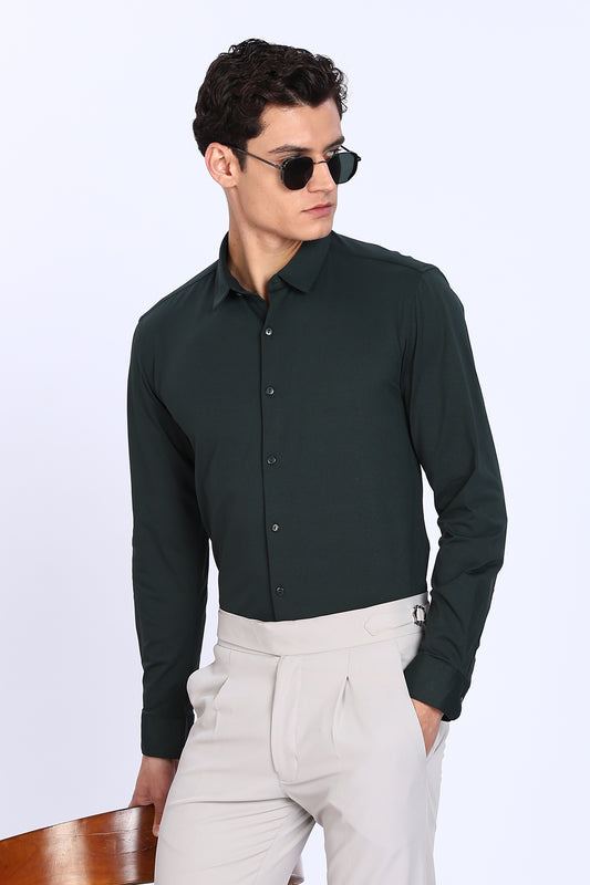 Regular Fit Deep Green 4 Way Lycra Shirt