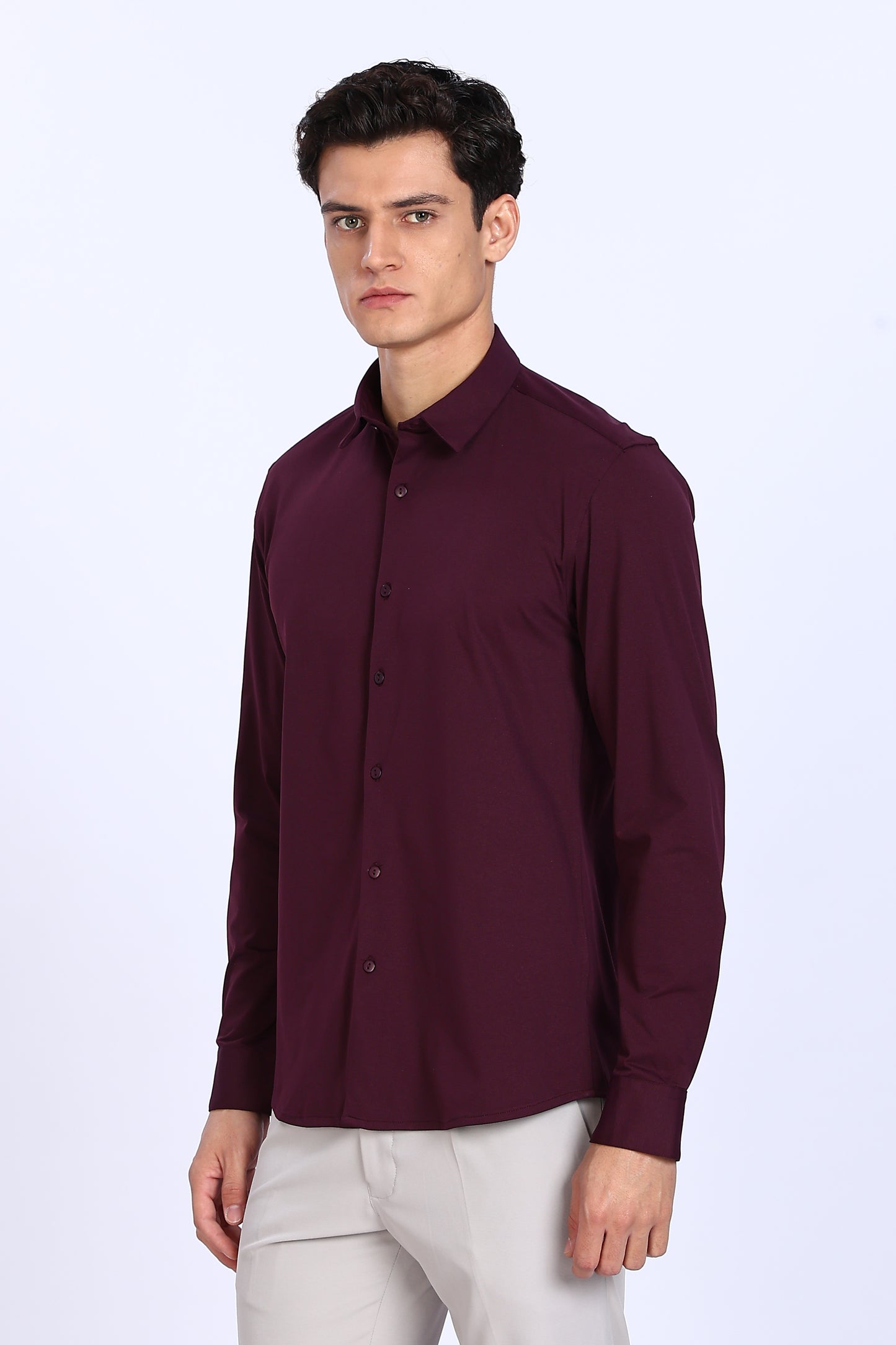 Regular Fit Maroon 4 Way Lycra Hybrid Shirt