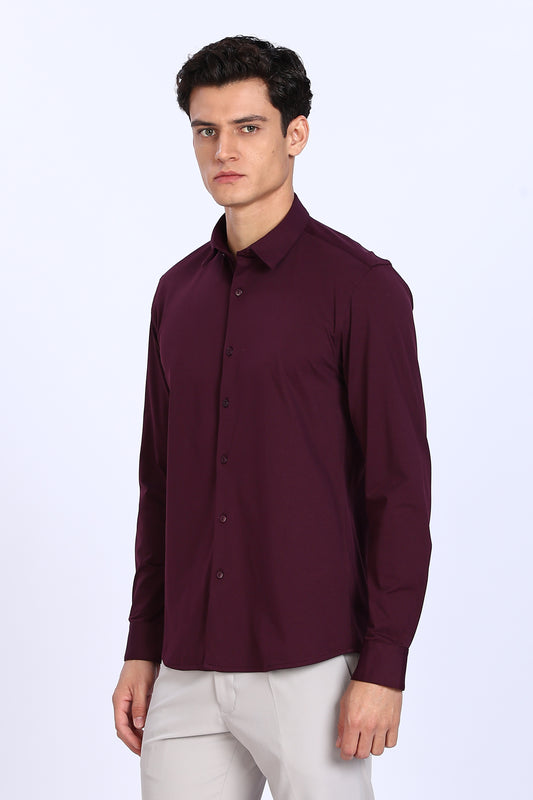 Regular Fit Maroon 4 Way Lycra Hybrid Shirt