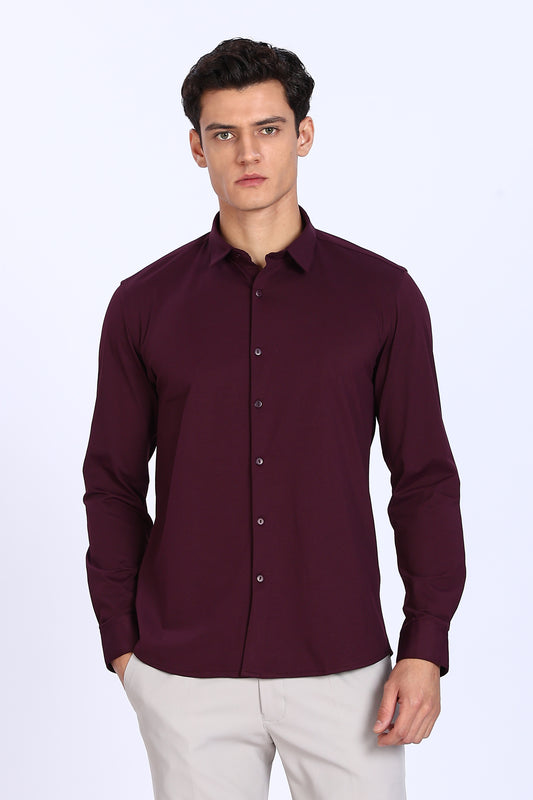 Regular Fit Maroon 4 Way Lycra Hybrid Shirt
